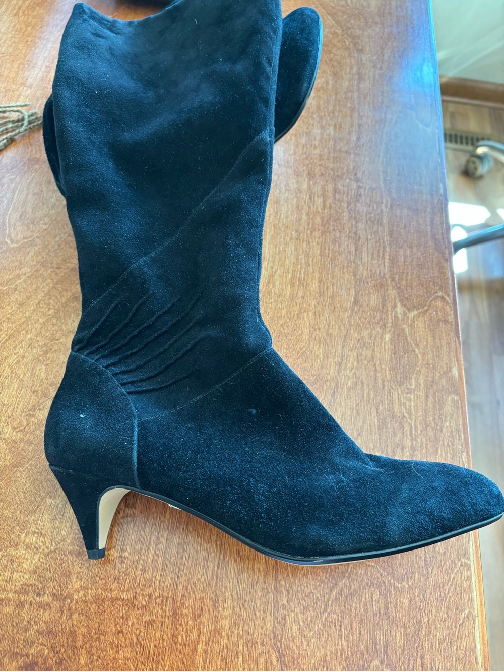 Black Suede Mid-Kit Heel Boots - Women's